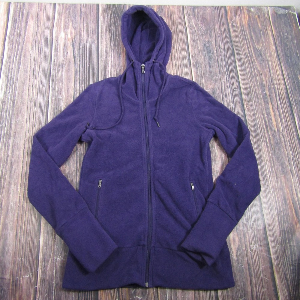 Adidas Jacket Womens M Purple Soft Fleece Hooded Full Zip Warm Pockets Winter